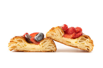 stack of pancakes with syrup and strawberries