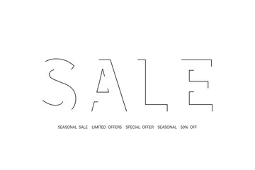 Sale banner or poster, isolated. Big word Sale on white background. Sale text. Vector illustration