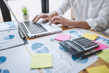Business Financing Accounting Banking Concept, businessman doing finances and calculate about cost...