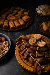 baklava and dates on tray