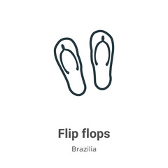 Flip flops outline vector icon. Thin line black flip flops icon, flat vector simple element illustration from editable brazilia concept isolated stroke on white background