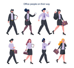 Obraz premium Set of young businesspeople on their way. Female and male