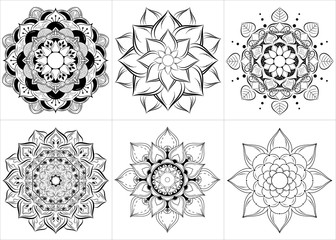 Set of mandala with floral ornament pattern,Vector mandala relaxation patterns unique design with nature style, Hand drawn pattern,Mandala template for page decoration cards, book, logos