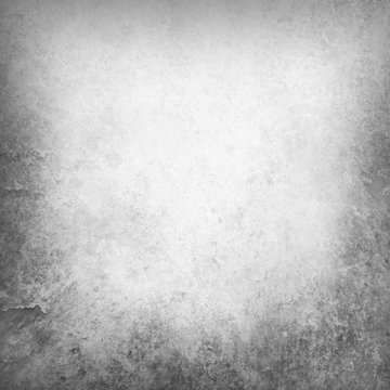 old white background with texture grunge, distressed torn vintage paper with black and gray grungy border design and blurred faded white center