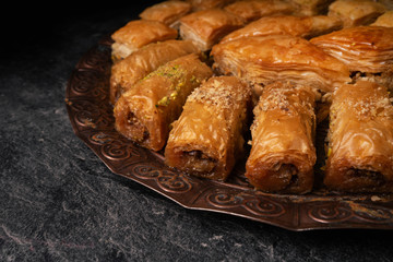 baklava and dates on tray