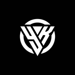 YK logo with triangle shape and circle rounded design template