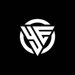 YE logo with triangle shape and circle rounded design template