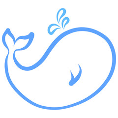 Fototapeta premium funny chubby whale with a fountain, blue outline