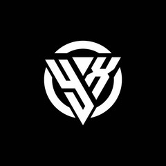 YX logo with triangle shape and circle rounded design template