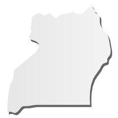 Uganda - grey 3d-like silhouette map of country area with dropped shadow. Simple flat vector illustration