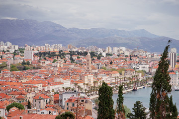Fototapeta na wymiar Beautiful cityscape. View of Split Old Town, Croatia . A famous tourist destination on the Adriatic sea.