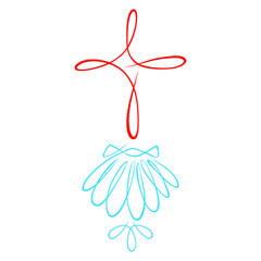 Christian cross and shell with drops of water