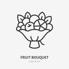 Fruit bouquet line icon, vector pictogram of floral composition. Gift illustration, sign for flowers shop