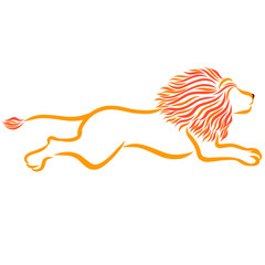 fast running or jumping lion with a lush fiery mane © YuliaRafael Nazaryan
