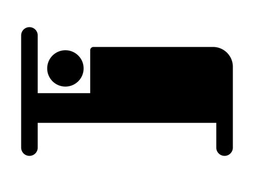 recommend clip art: Hotel or motel with person sleeping on bed flat vector icon for apps and websites