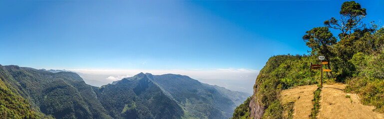 Panoramic view of the top of the hill Worlds End in Horton Plains National Park - Sri Lanka