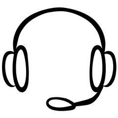 headphones with a microphone, black contour on a white background