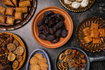 baklava and dates on tray