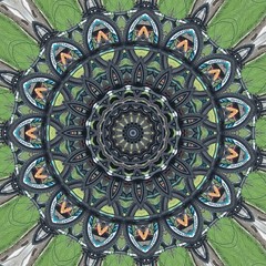 Round gradient mandala. mandala Illustration in green and pink colors. Mandala with floral patterns. Seamless pattern with a kaleidoscope