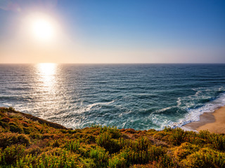 Praja do Northe, the wide bay of golden sands of Nazare, Portugal