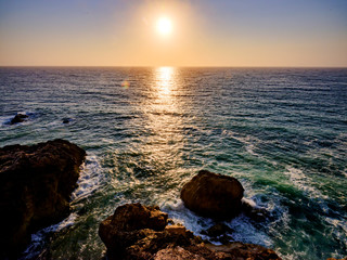 Praja do Northe, the wide bay of golden sands of Nazare, Portugal