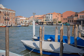 boats in venice near the pier