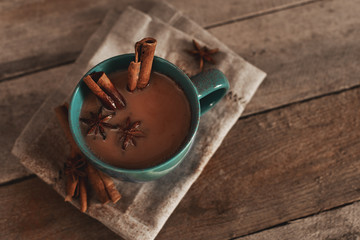 masala chai with spices. Cinnamon Stick, Thai Cardamom, Ginger, Clove, Star Anise, Black Peppercorns, Fennel Seeds, Black Tea