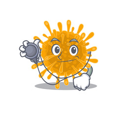 An elegant coronaviruses in a Doctor Cartoon character with tools