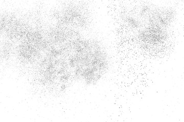 Black grainy texture isolated on white background. Dust overlay. Dark noise granules. Digitally generated image. Vector design elements. Illustration, Eps 10.
