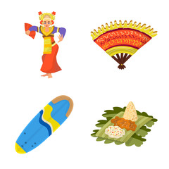 Isolated object of bali and indonesia symbol. Collection of bali and caribbean stock vector illustration.