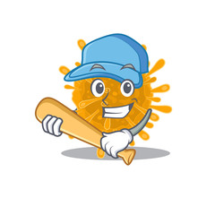 Mascot design style of coronaviruses with baseball stick