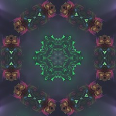 Round gradient mandala. mandala Illustration in green and pink colors. Mandala with floral patterns. Seamless pattern with a kaleidoscope