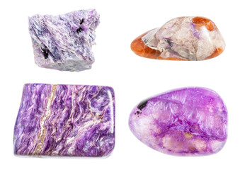 Fototapeta premium set of various Charoite gemstones isolated