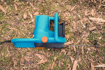 Electric chainsaw after work