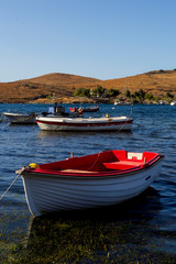 red fishing boat in Greece