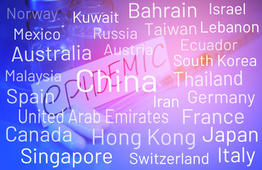 Obraz premium List of countries with confirmed cases of coronavirus. China epidemic.