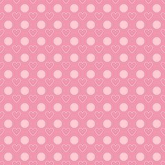 Abstract background texture. Dot and heart shape seamless pattern. Vector illustration polka style, minimalism wallpaper, flyer, cover, design. Bubble circle geometric ornament, decorative element
