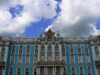 The exterior of the magnificent Catherine Palace at Tsarskoe Selo near St Petersburg, Russia