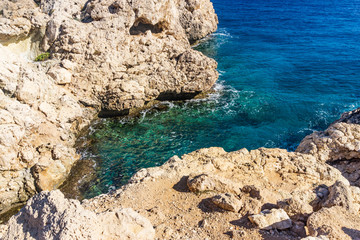 View of turquoise water beach in Aiya Napa, Cyprus. Ayia Napa coastline.