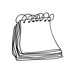 Blank spiral notepad in a deliberately childish style. Imitation child drawing. Notebook isolated on white background. Sketch, painting felt-tip pen, marker. Kid painted handmade. Vector illustration