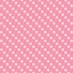 Abstract background texture. Dot and heart shape seamless pattern. Vector illustration polka style, minimalism wallpaper, flyer, cover, design. Bubble circle geometric ornament, decorative element
