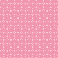 Abstract background texture. Dot and heart shape seamless pattern. Vector illustration polka style, minimalism wallpaper, flyer, cover, design. Bubble circle geometric ornament, decorative element