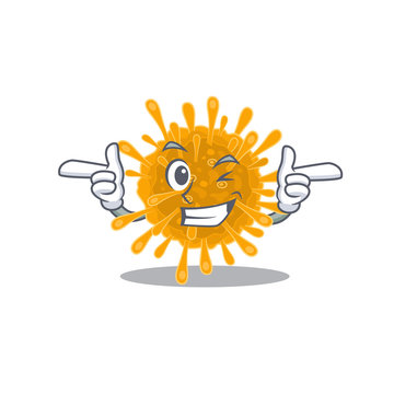 Smiley coronaviruses cartoon design style showing wink eye