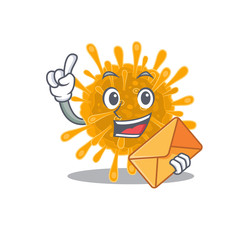 Cute face coronaviruses mascot design with envelope