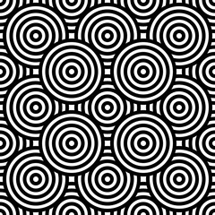 Black and white geometric circle impossible background seamless pattern. Round vector illustration for greeting cards, cover, flyer, wallpaper. Abstract texture ornament design, repeating tiles