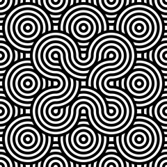 Black and white geometric circle impossible background seamless pattern. Round vector illustration for greeting cards, cover, flyer, wallpaper. Abstract texture ornament design, repeating tiles
