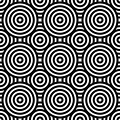 Black and white geometric circle impossible background seamless pattern. Round vector illustration for greeting cards, cover, flyer, wallpaper. Abstract texture ornament design, repeating tiles