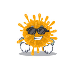 Super cool coronaviruses mascot character wearing black glasses
