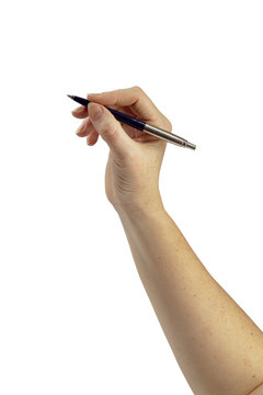 Elegant woman's hand holding a blue and silver ink pen. Useful for presentations and visual graphics on whiteboards. More photo's with same graceful hand. Easy to isolate into .png format