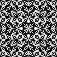 Black and white geometric circle impossible background seamless pattern. Round vector illustration for greeting cards, cover, flyer, wallpaper. Abstract texture ornament design, repeating tiles
